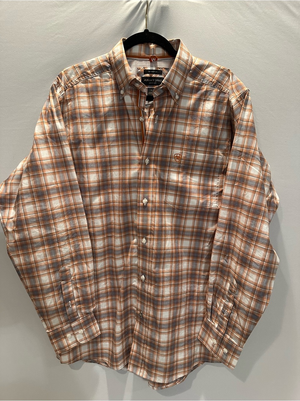 Ariat Men’s Orange and Brown Plaid Button-Down Shirt